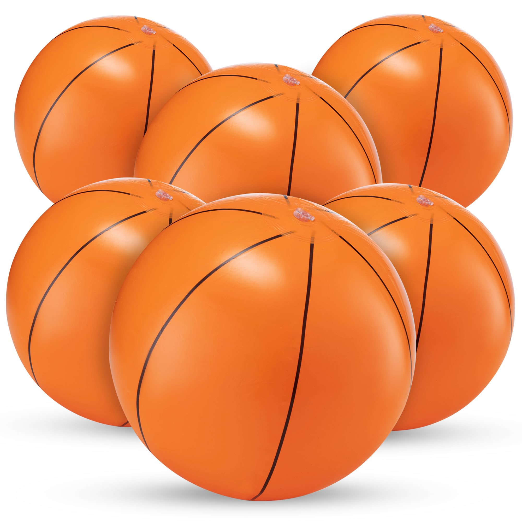 Pelotas inflables de playa de baloncesto (paquete de 6) – Pelotas de playa inflables de PVC duraderas de 16 pulgadas para niños, fáciles de inflar, juguetes de piscina de verano al aire libre