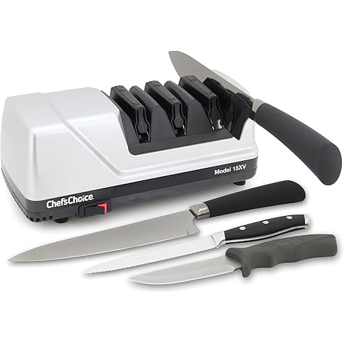 Chef’sChoice 15XV EdgeSelect Professional Electric Knife Sharpener with 100-Percent Diamond Abrasives and Precision Angle Guides for Straight Edge and Serrated Knives, 3-Stage, Gray