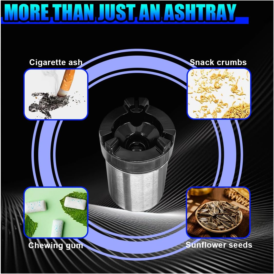 Craedli Smokeless Car Ashtray with Water Tank, Smell Proof Self-Extinguishing Stainless Steel Cigarette Ashtray for Cup Holder, Windproof Detachable Ash Holder Trash Can for Car Home Office(Silver)