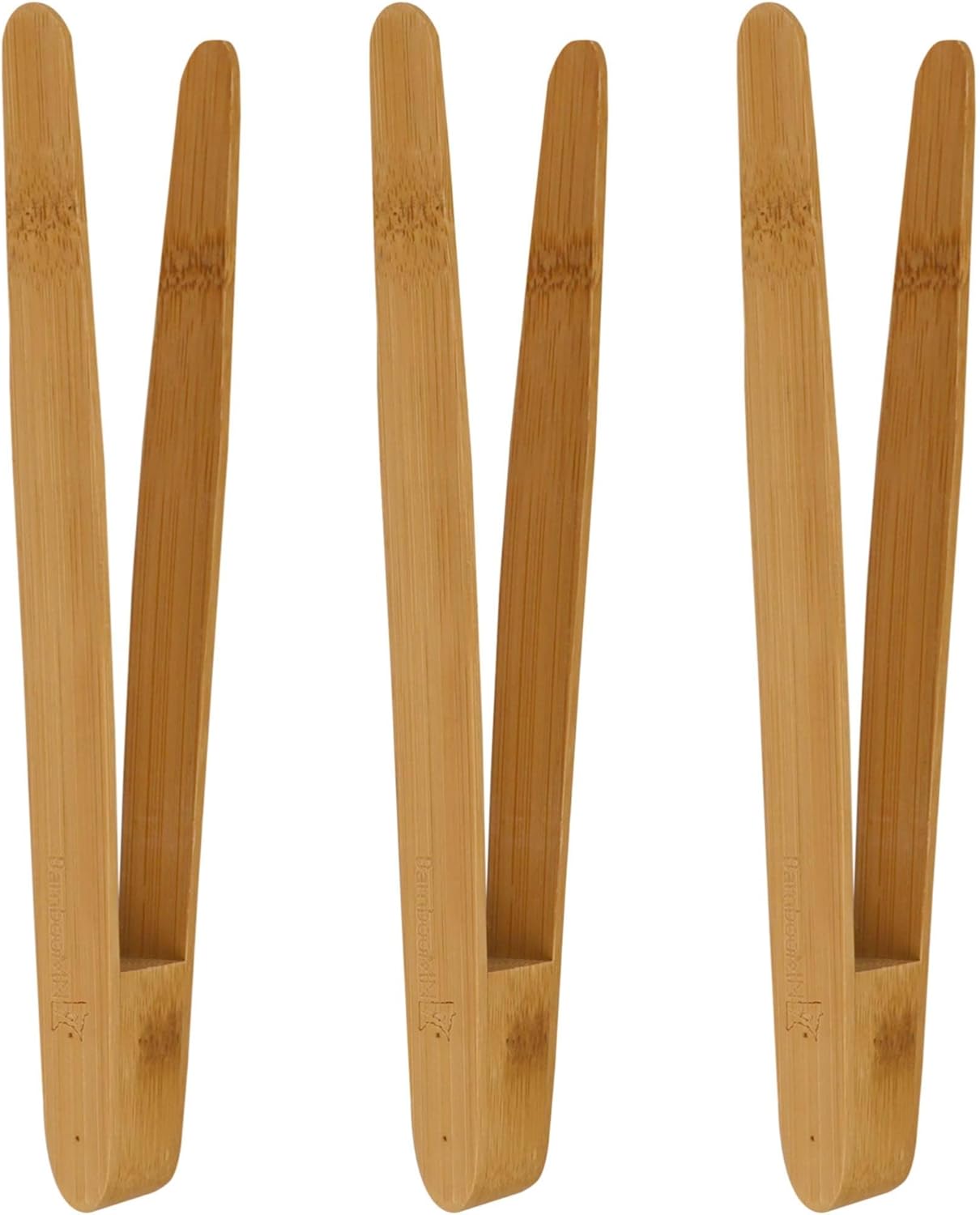 BambooMN 7.9" Reusable Bamboo "A" Toast Tongs - Natural Brown - 30 Pieces