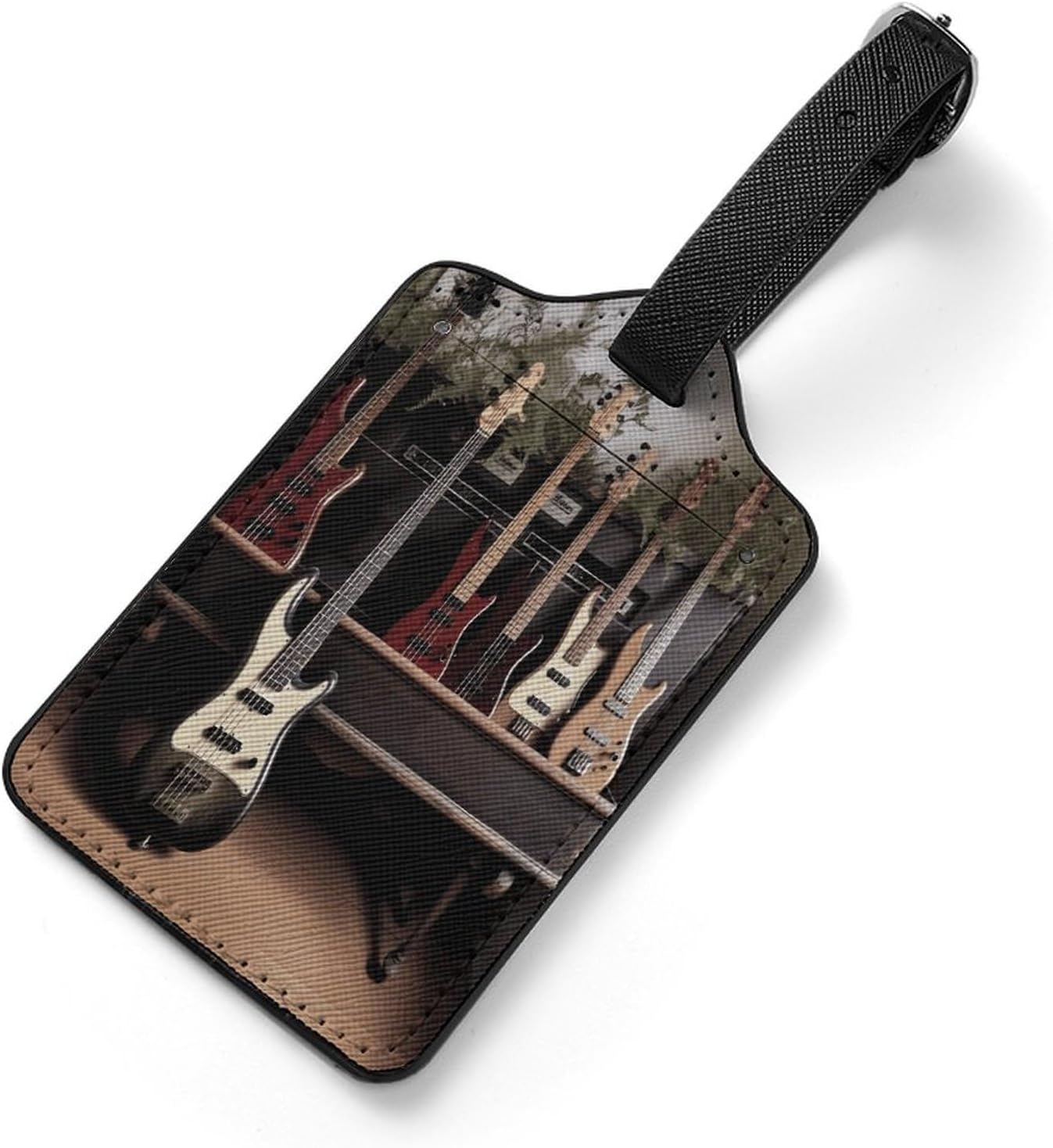 Guitar Bass Music Musical Instruments Luggage Tags for Suitcase Personalized Bag Tags with Name ID Card Privacy Cover ID Label Travel Bag Label with Loop PU Leather Suitcase Tags for Travel Essentials