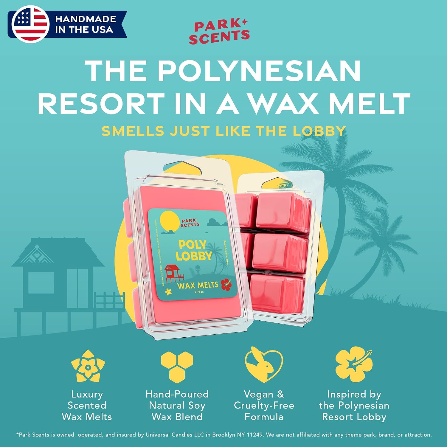 Park Scents Poly Lobby – Polynesian Resort Theme Park Luxury Hotel Candle Wax Melts – Wax Cubes – Strong Scent, Vegan Blend, Made in USA – Birthday Gifts for Women, Sister, Hostess (3 Pack – 18 Cubes)