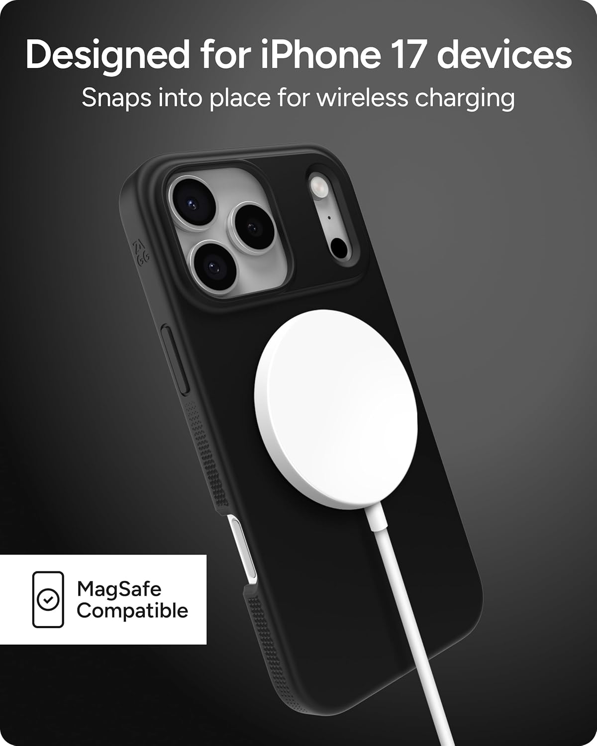 ZAGG Manhattan Snap Phone Case for iPhone 17 Pro Max - Black, Drop Protection (13ft/4m), Soft-Touch Silicone, Slim & Lightweight, Smooth Surface & No-Slip Grip, MagSafe Compatible