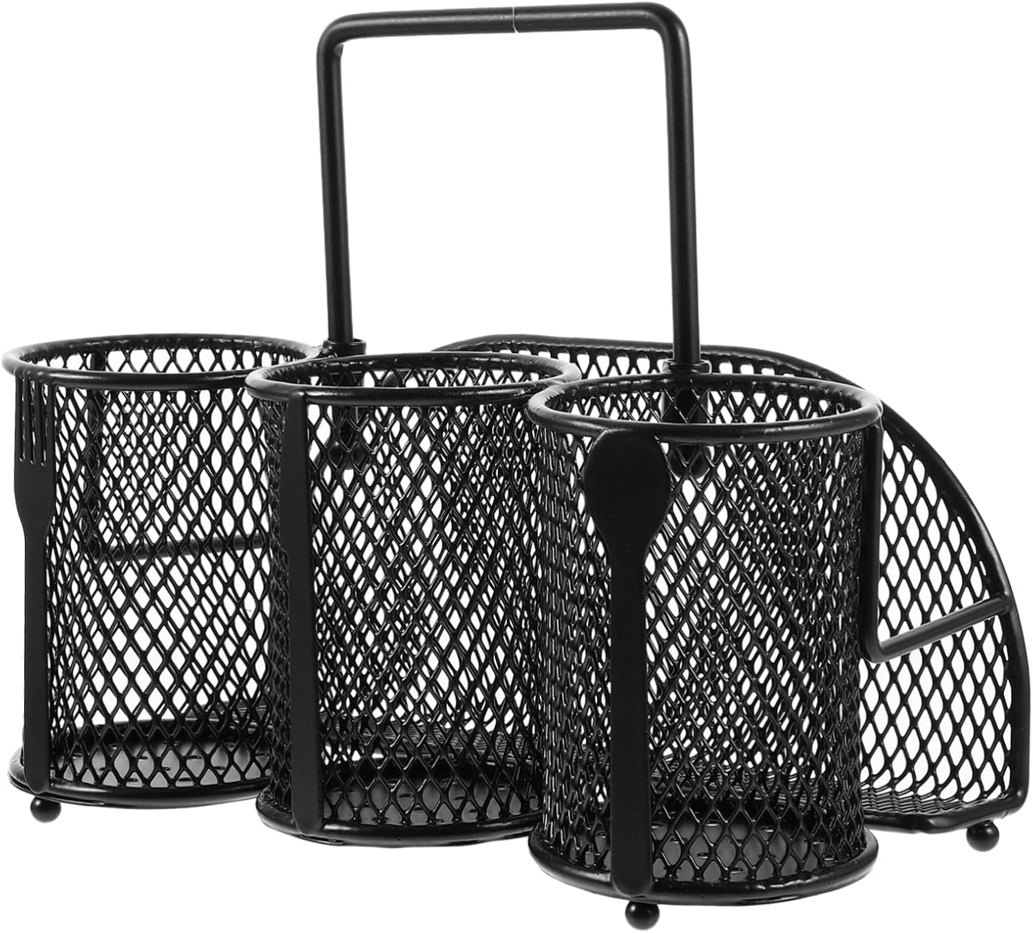 Multi-grid Cutlery Holder Black Draining Rack for Kitchen Utensils Sturdy Iron Silverware Organizer with Drainage Compact Spoon and Fork Storage for Countertop Use