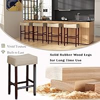 Vista 59 de ERGOMASTER Taburetes de bar, 24 pulgadas, modernos taburetes de sillín, madera de caucho, caqui/marrón, juego de 2
