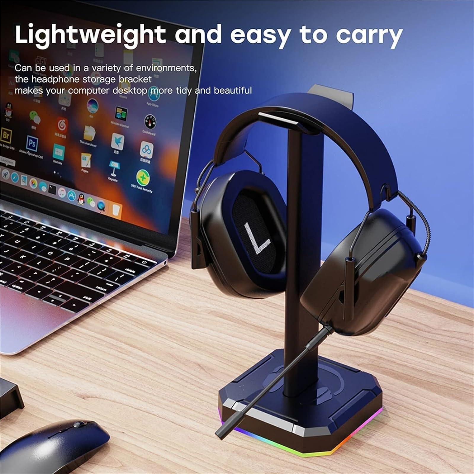 Gaming Accessori Supporto per Cuffie con Singola Luce RGB Rotante per Cuffie da Gioco per PC da Scrivania, Lega di Alluminio Stand Over-Ear da Gioco(White)