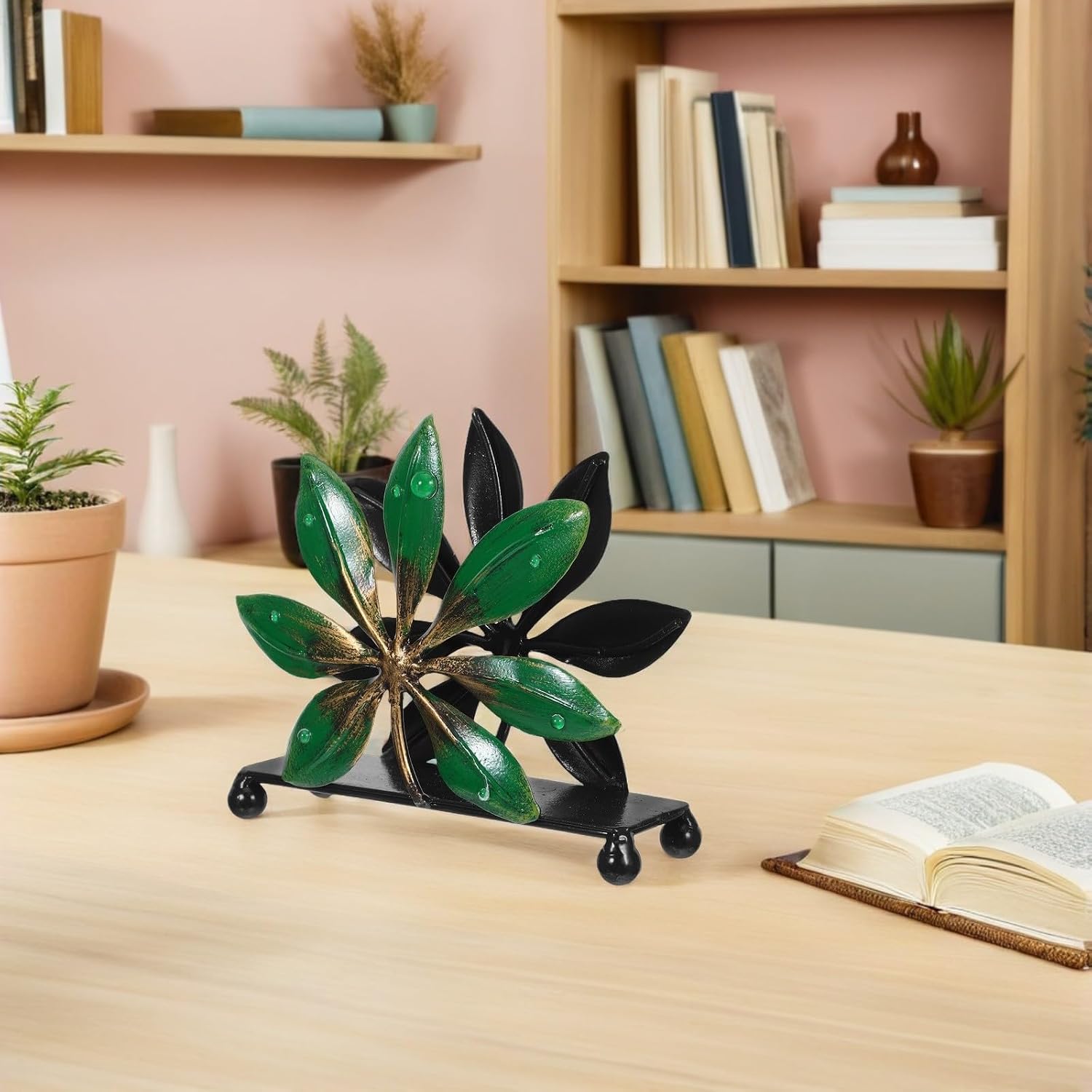 Rustic Leaf Napkin Holder Tabletop Decorative Paper Towel Dispenser Tropical Leaf Design Kitchen Dining Table Organizer