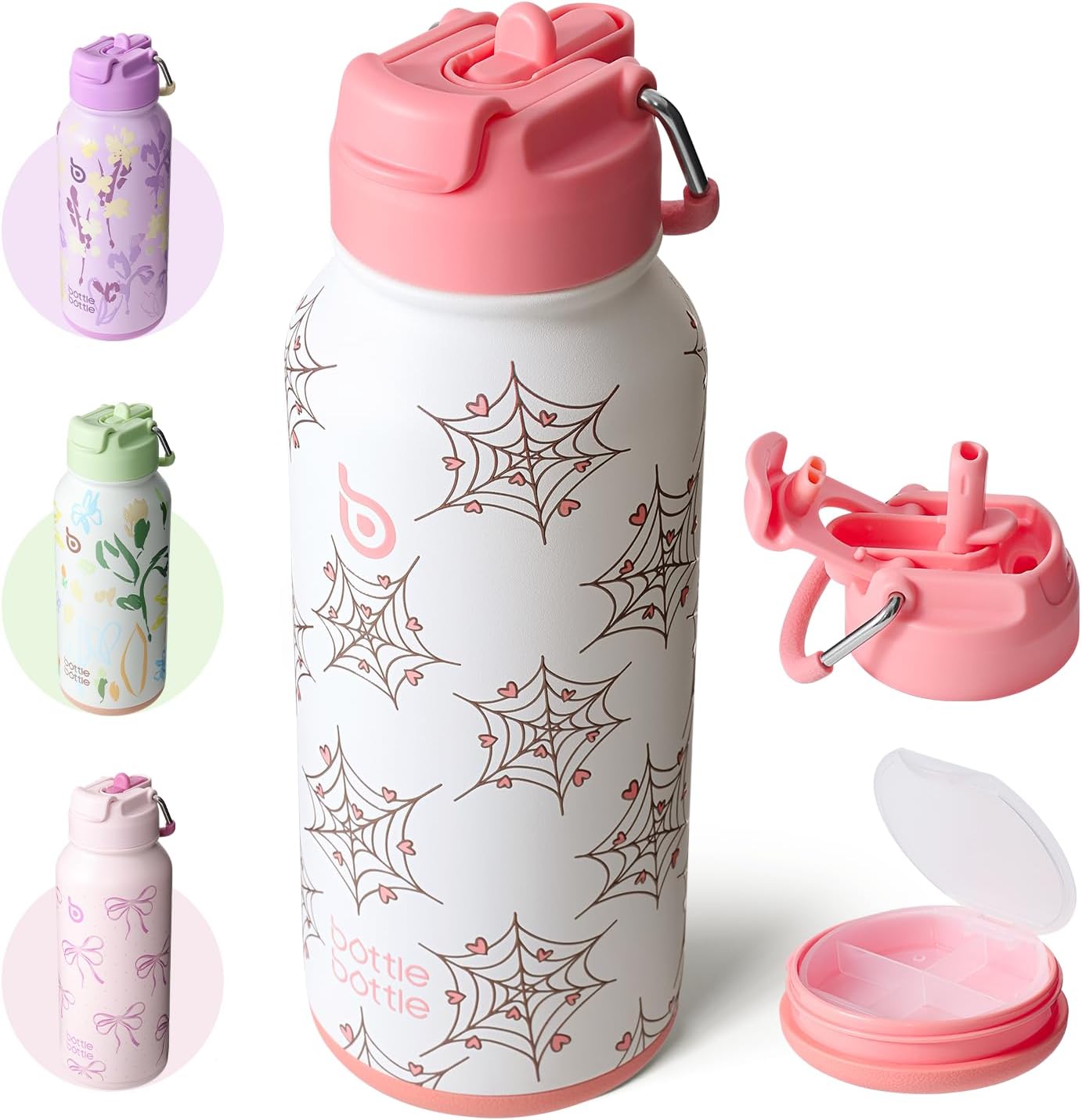 BOTTLE BOTTLE 32oz Insulated Water Bottle Stainless Steel Sport Water Bottle with Straw Dual-use Lid Design for Gym with Pill Box