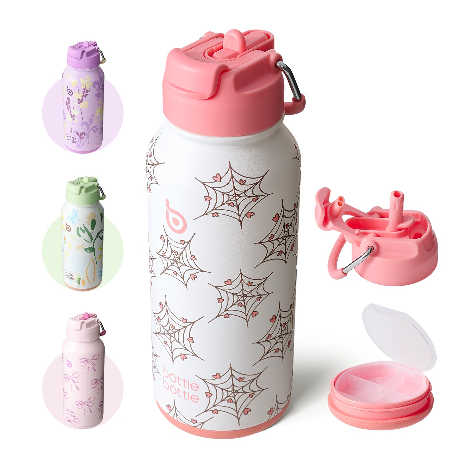 BOTTLE BOTTLE Insulated Water Bottle 950ml(32oz) Stainless Steel Sports Water Bottles with Straw Dual-use Lid Drink Flask Design for Gym with Pill Box (AuroraBands) — view 8