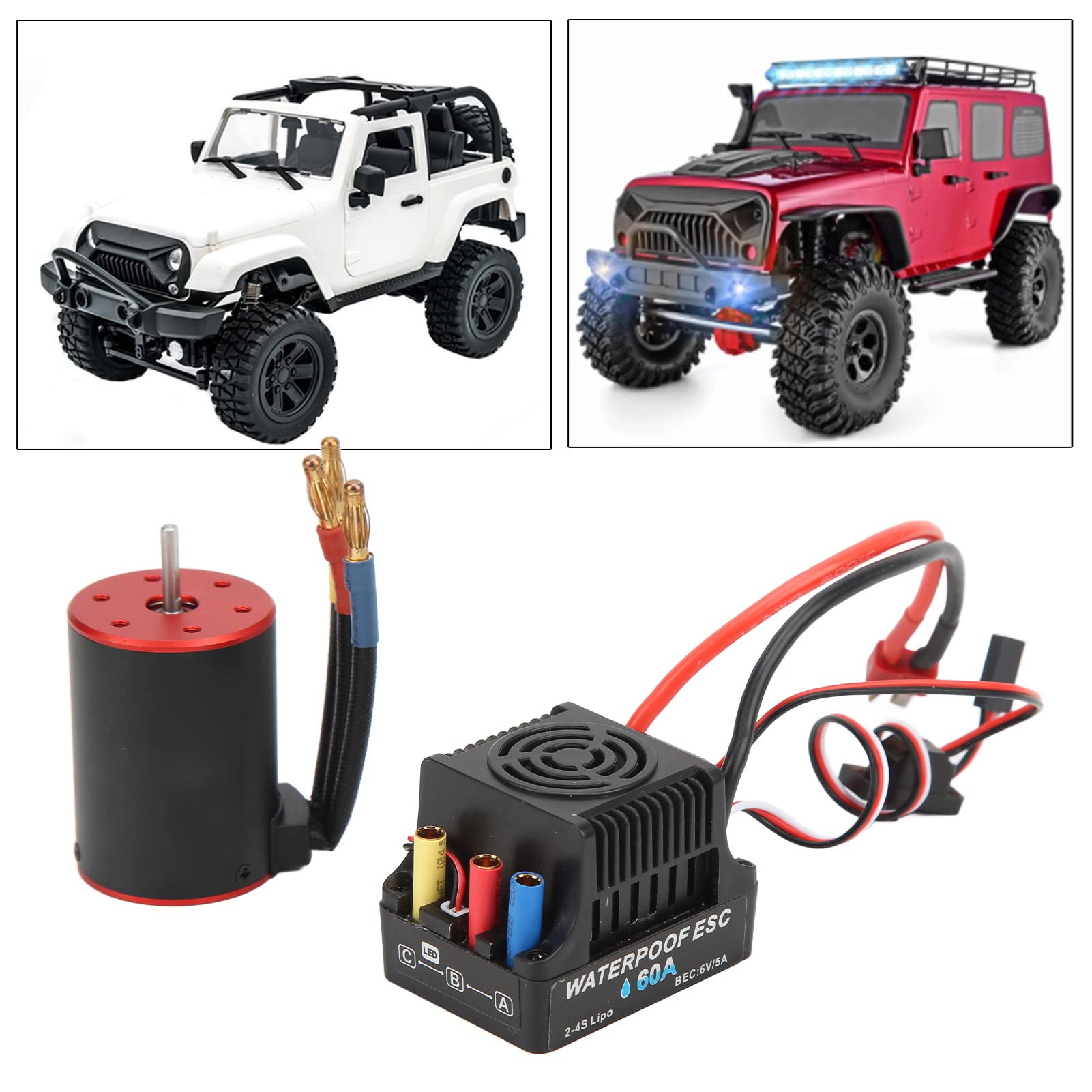Bewinner Regolatore Elettrico ESC Brushless 3650‑2300KV con Scheda Programma ESC 60A Rotore Bilanciato Preciso per Auto 1/8 1/10 RC