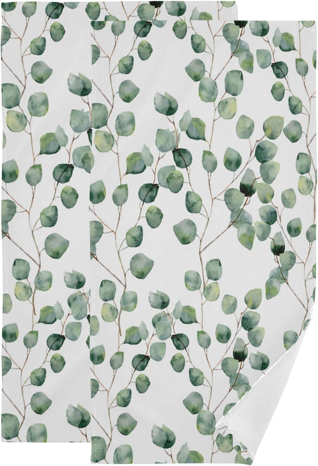 Summer Eucalyptus Hand Towels for Bathroom Set of 2 Leaves Plant Watercolor Sage Green Botanical