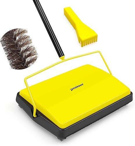 Barredora de alfombra Dolanx de empuje manual con cepillo de crin de caballo, escoba de rodillo de piso electrostática sin electricidad para pelo de