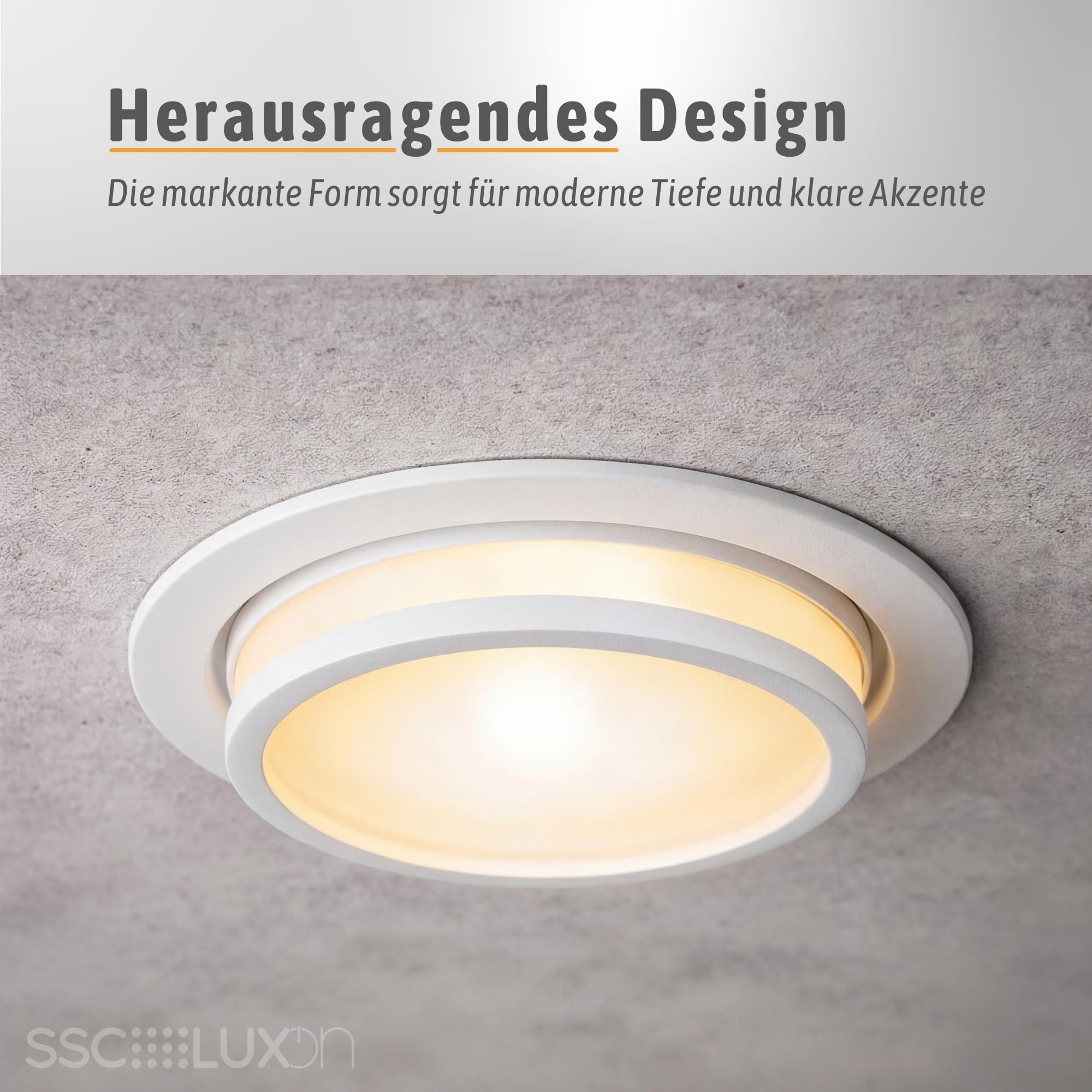 SSC-LUXon LAGO 10x Deckenlampe rund weiß schwenkbar - Punktstrahler geeignet für LED Modul - Deckenspot für Schlafzimmer ohne Leuchtmittel