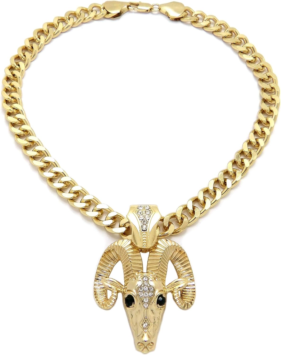 Iced Goat Head Pendant 9mm/18,20",24" Cuban Chain Hip Hop Necklace RC4221 (Gold, 20)