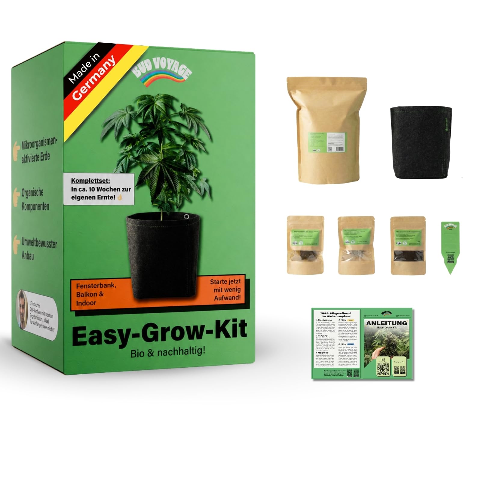 Easy Grow Kit - Komplettes Pflanzen Anzuchtset für Anfänger – Mit Bio-Erde, Dünger & Filztopf – Anzucht Zubehör Set mit Schritt-für-Schritt Anleitung