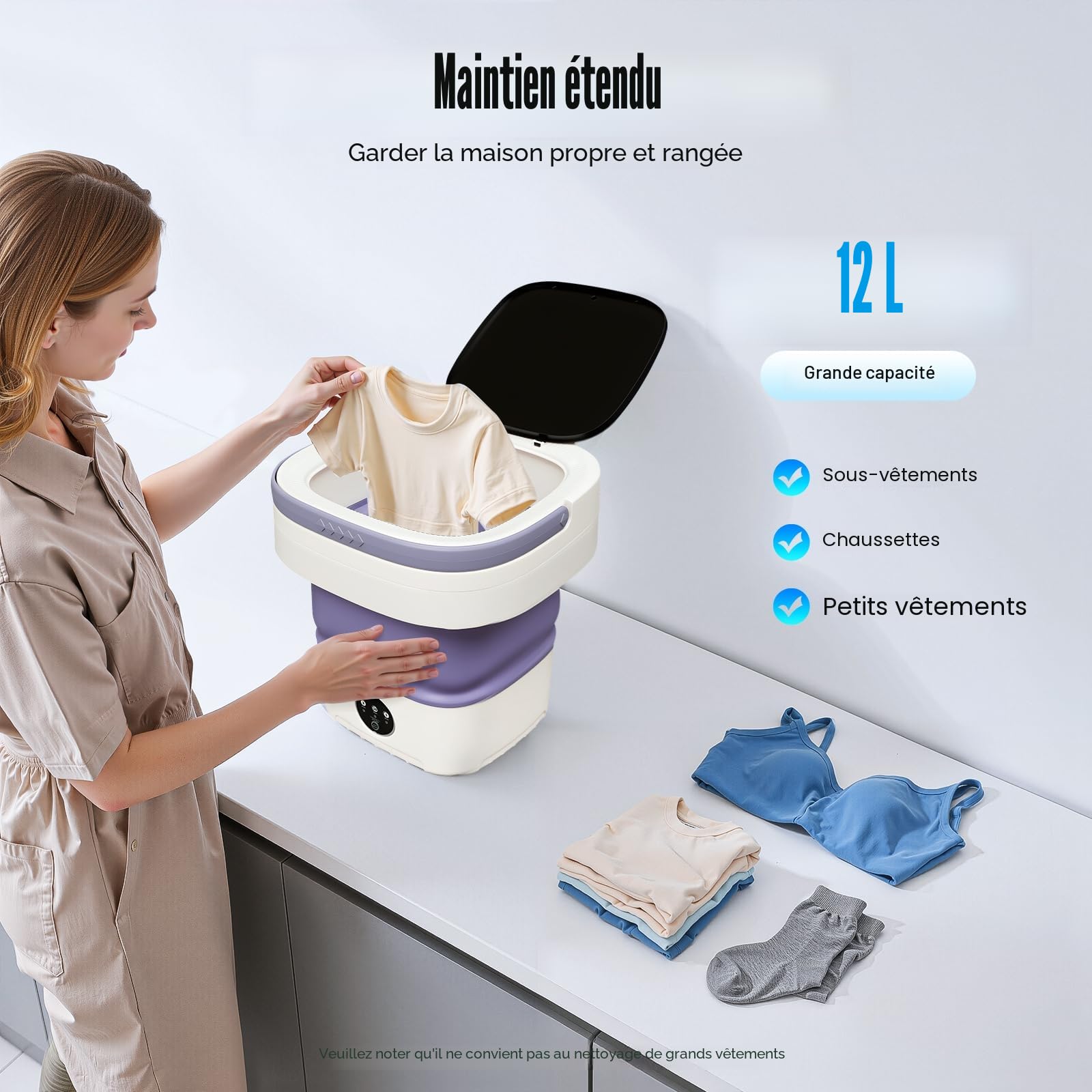 Mini Machine à Laver Portable avec Essorage Capacité 12L de Linge Mini Lave Linge Pliable pour Laver Vêtements de Bébé, Sous-vêtements Chaussettes pour Appartements, Dortoirs, Caravanes, Hôtels