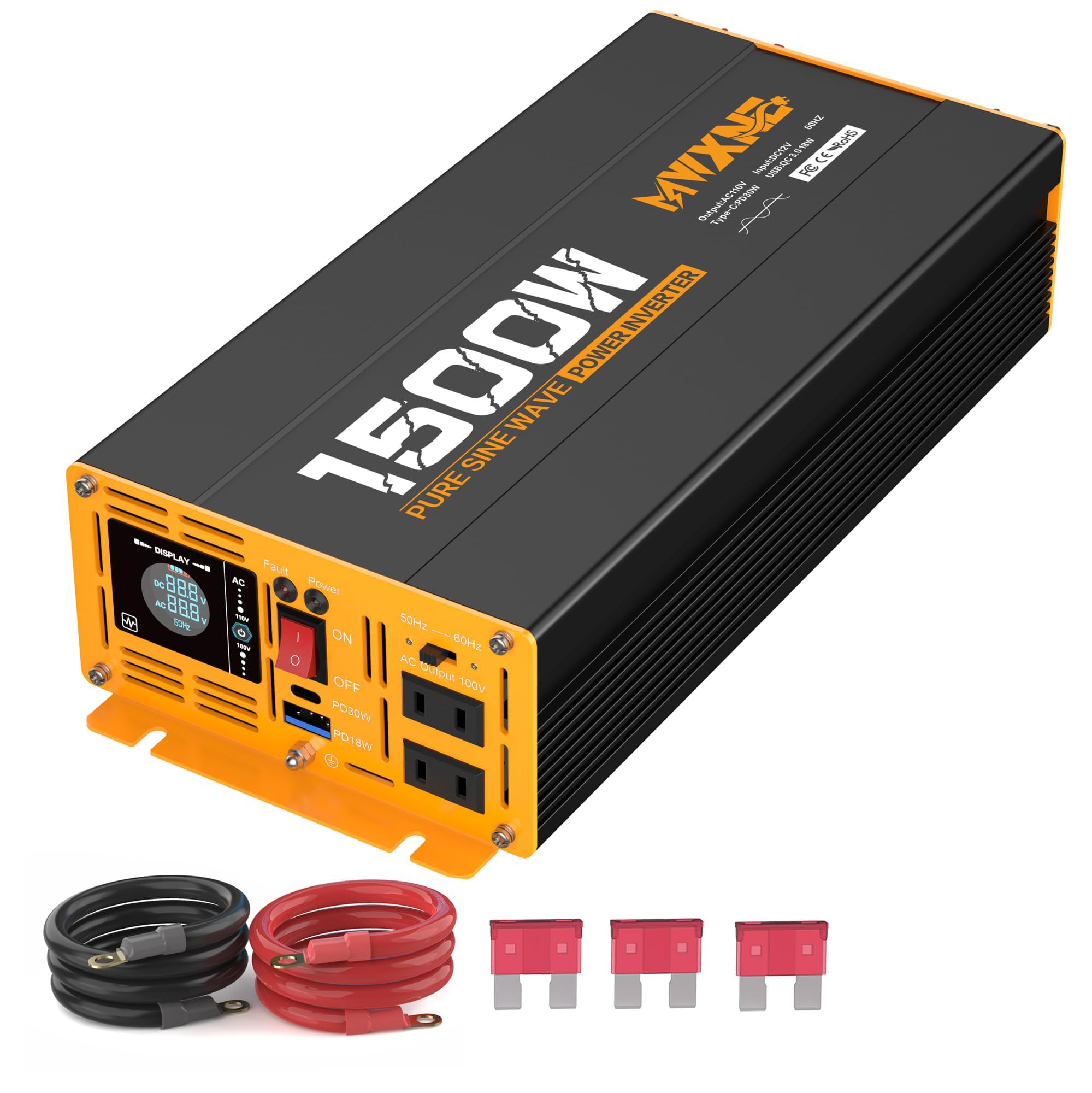 Amazon.co.jp: MWXNE インバーター 正弦波 12v 100v 1500w 最大3000W