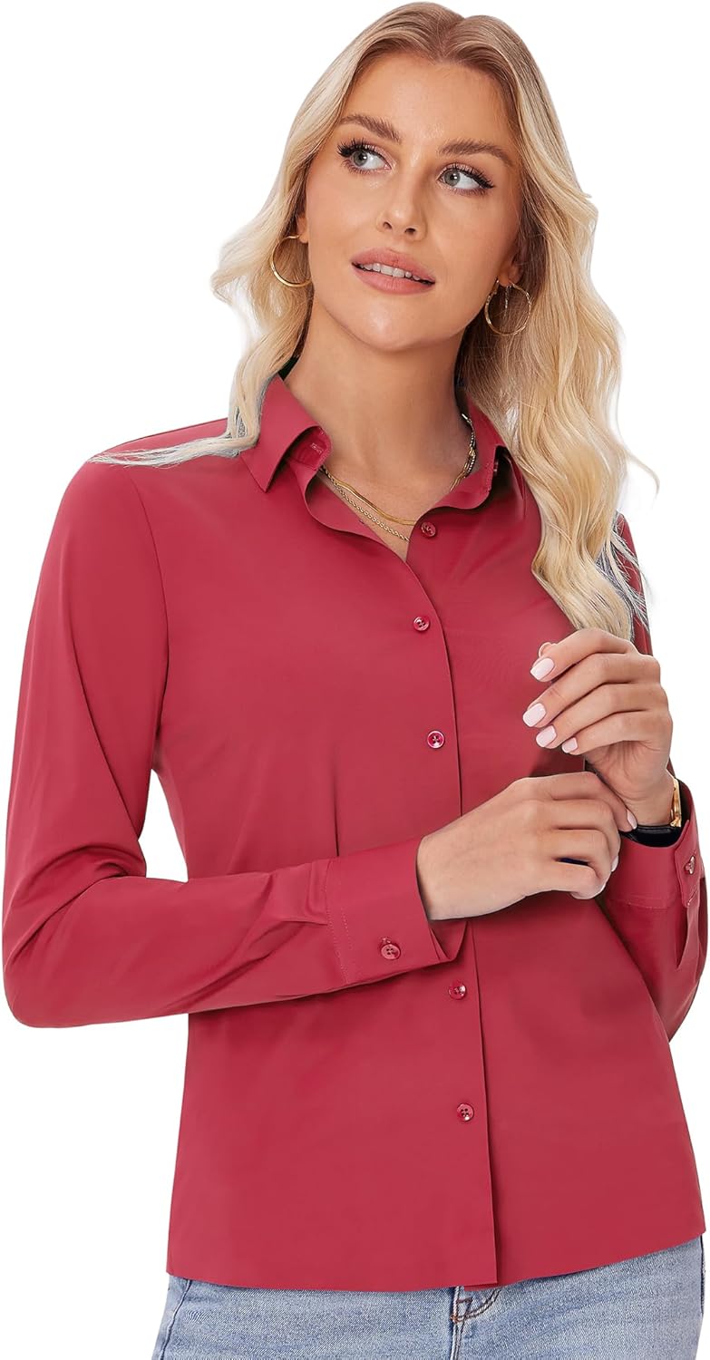 siliteelon Button Down Shirts for Women Slim fit Long Sleeve Stretch Dress Shirts Work Shirt Wrinkle Free Office Blouses - Image 6