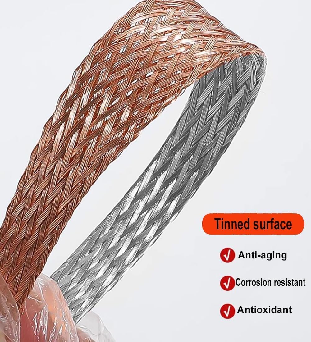 Erdungsband, Erdungskabel, Kupferverzinnungsbrücke, Erdungsdraht, führendes geflochtenes Kabel, Kreuzerdungsbrücke, Verbindungsband, flexibel, 100 Stück(2.5#200mm)