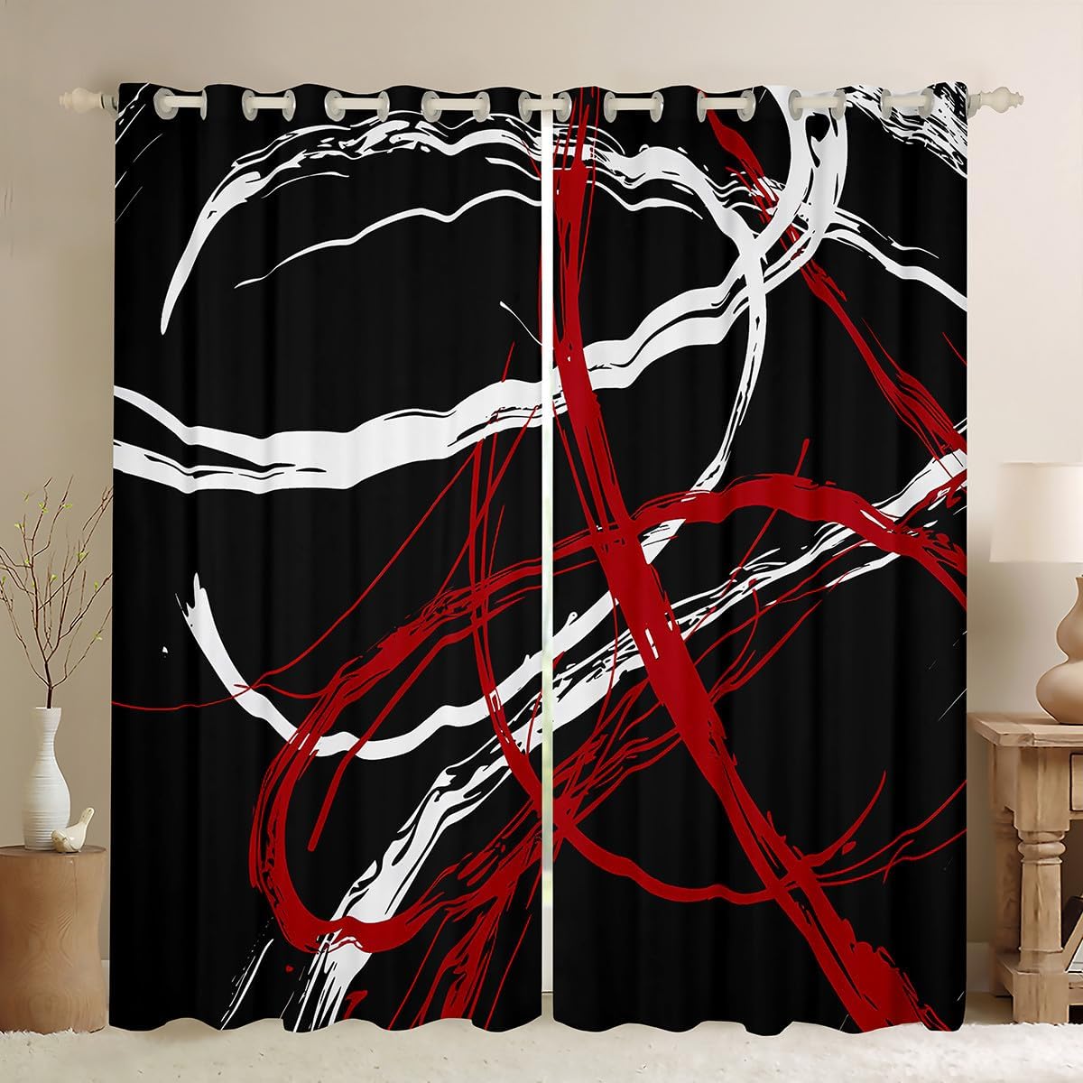 Burnt Orange Curtain for Bedroom Vintage Abstract Art Painting Drakening Drapes Modern Grunge Art Blackout Curtains (30%-50% Darkening) Messy Rust Decor Window Treatments (2 Panels, 42 x 63 Inch)