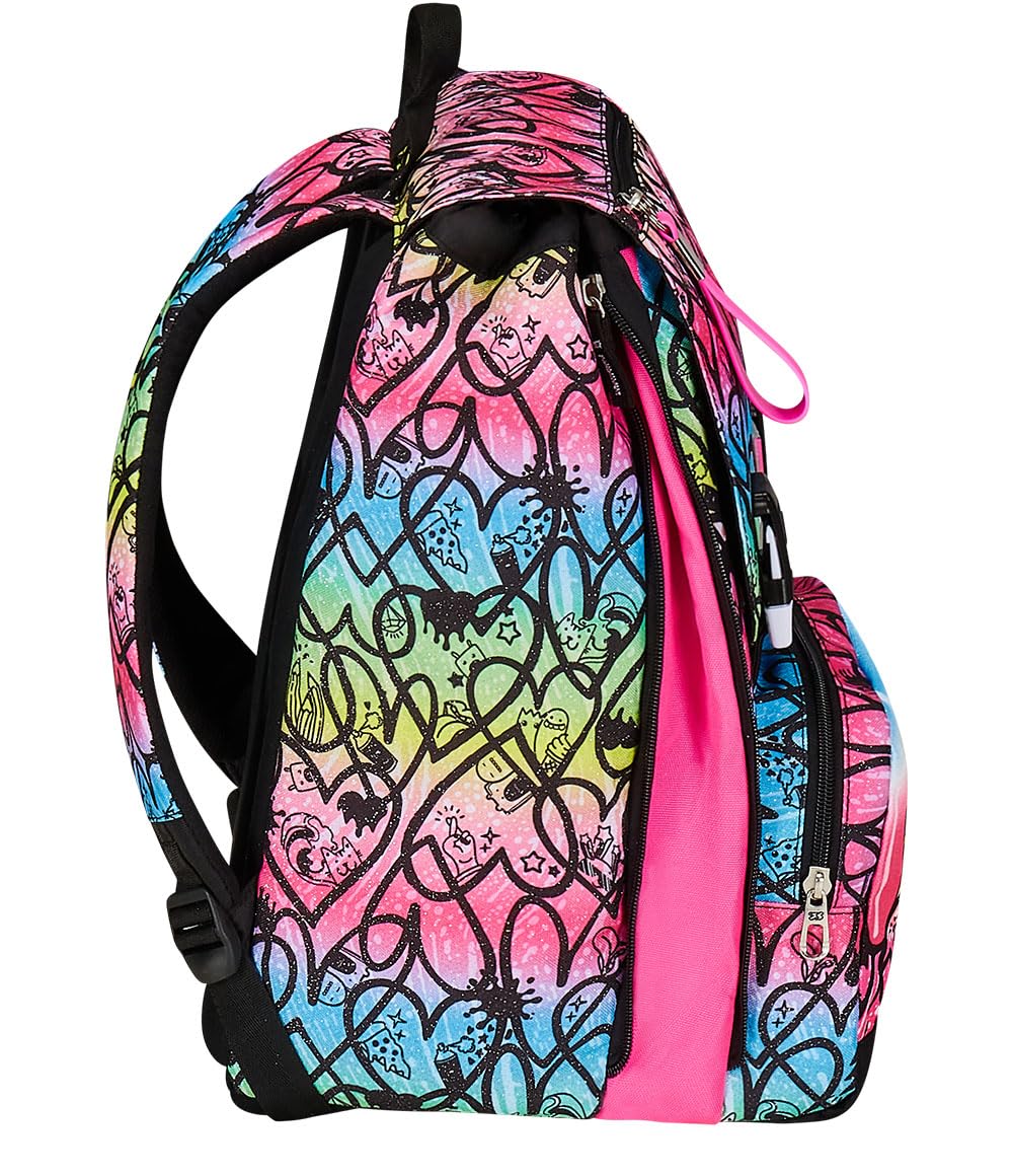 Seven Zaino Doppio Scomparto Estensibile JumpLove, Rosa, Maxi Capienza + Astuccio 3 Scomparti Rosa, Bambina e Ragazza