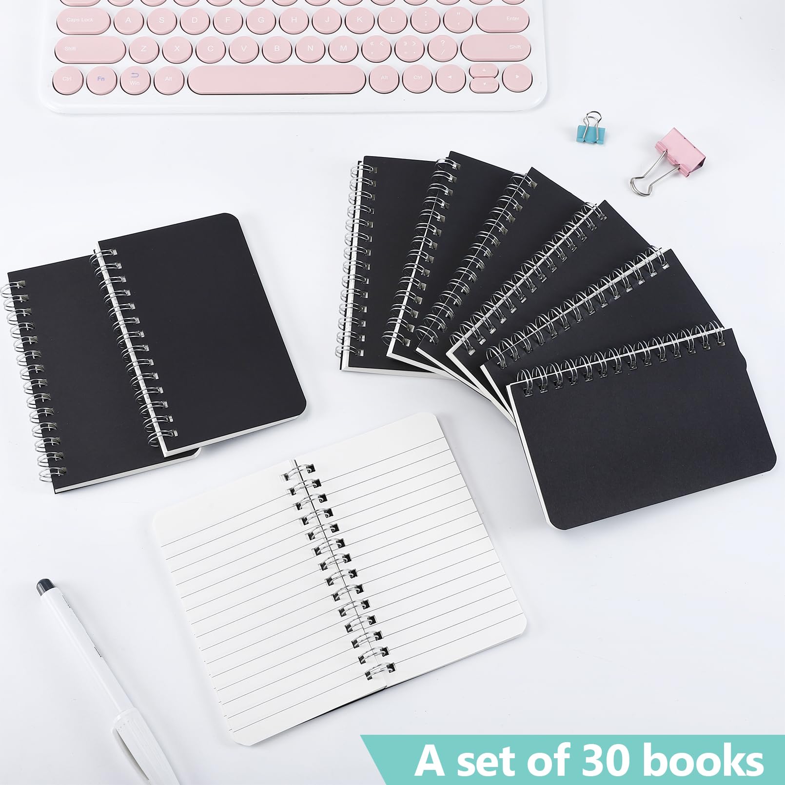 Mini-Notizbücher mit Spiralbindung, 7,6 x 12,7 cm, schwarzer Kartoneinband, Notizblöcke mit linierten Seiten, kleine Spiralnotizblöcke für Zuhause, Büro, Reisen (60 Blatt/120 Seiten)