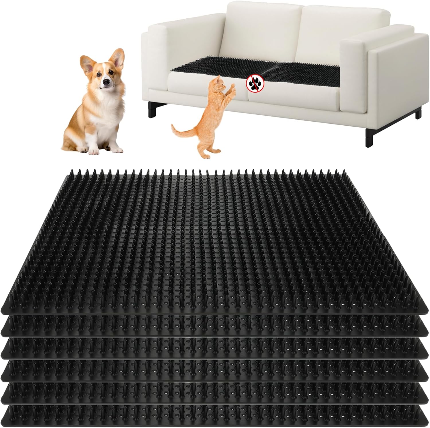6 PCS Scat Mats for Small Dogs and Cats Keep Dogs Off Couch Keep Cats Off Countertops Heavy-Duty Soft and Harmless to Pets（11.8inch*14.4inch）