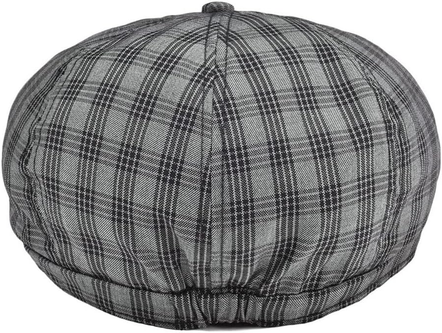 Newsboy Cap Men Women Breathable Flat Caps Plaid Fabric Cabbies Hat Beret