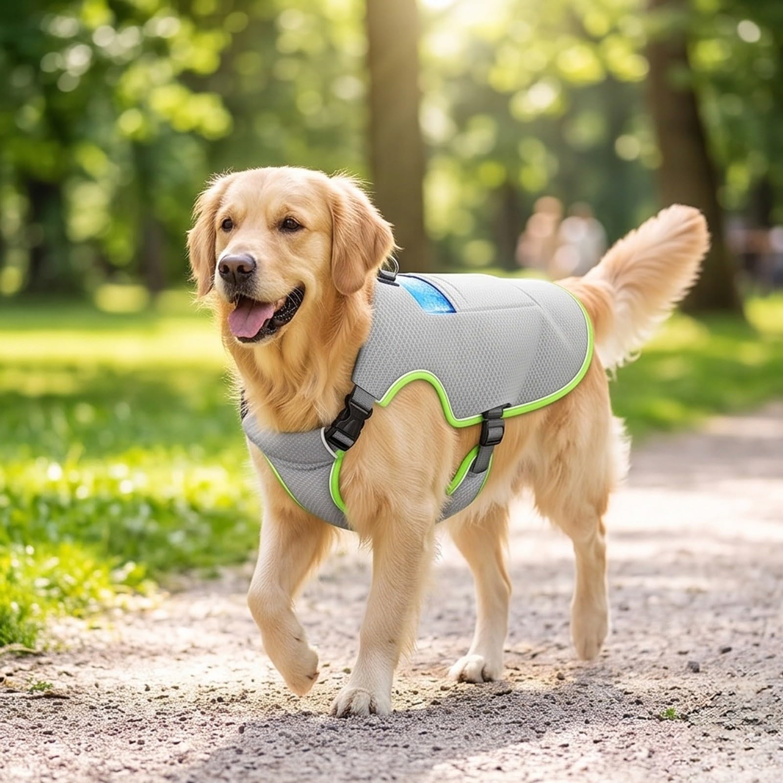 Kühlende Hundeweste, verstellbare Kühlweste für Hunde, Verdunstungskühlungsjacke für Hunde, leichter, atmungsaktiver Netz-Sommermantel für Spaziergänge, Wandern, Training, Minzgrün und Grau, Größe XXL