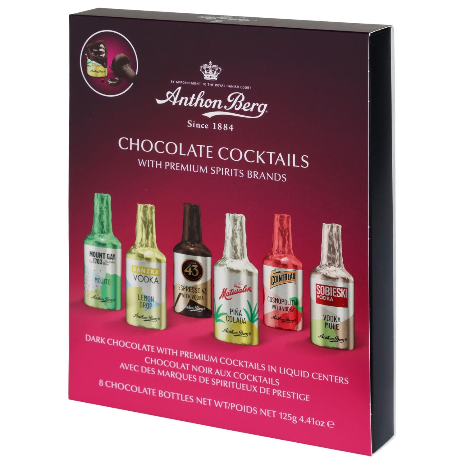 Anthon Berg - 8 botellas de chocolate negro relleno con líquido de premium cócteles (Premium Cocktail Brands) - 1x 125gr
