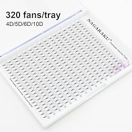 NAGARAKU Premade Fans Eyelash Extensions Thin Pointy Base 6D Volume Sharp Narrow Stem 0.07mm C curl 11mm Mix Clusters Russian Pre Fanned Fluffy Matte Black 320 Fans