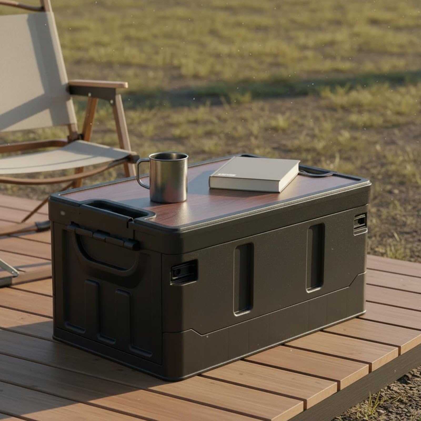 Kofferraum Organizer Transportkiste Faltkiste Klappbox Aufbewahrungskiste aus Polypropylen Bis 50kg mit Griffen für Outdoor Balkon, Schwarz, 35L