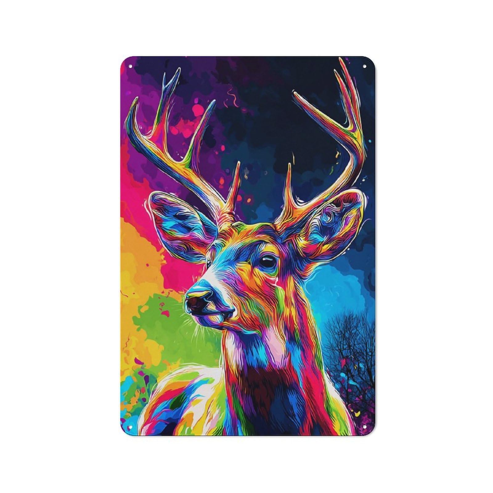 Junmoney Colorful Deer Portrait Artwork Retro Tin Sign 30X20cm For Garage Or Workshop, For Furnishing A New Garage And Workshop With Retro Decor