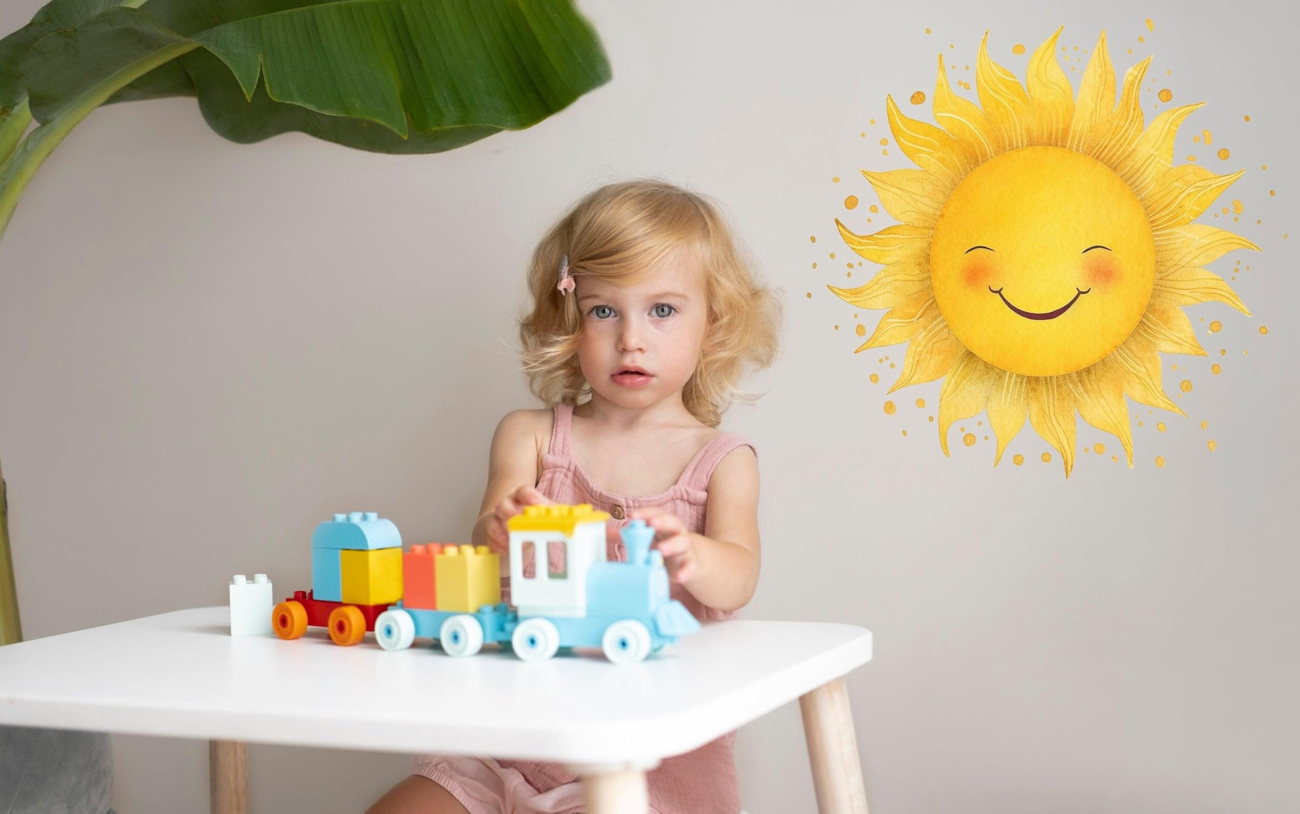 Adesivo da parete ad acquerello con sole felice, decorazione per cameretta dei bambini, 39 x 39 cm
