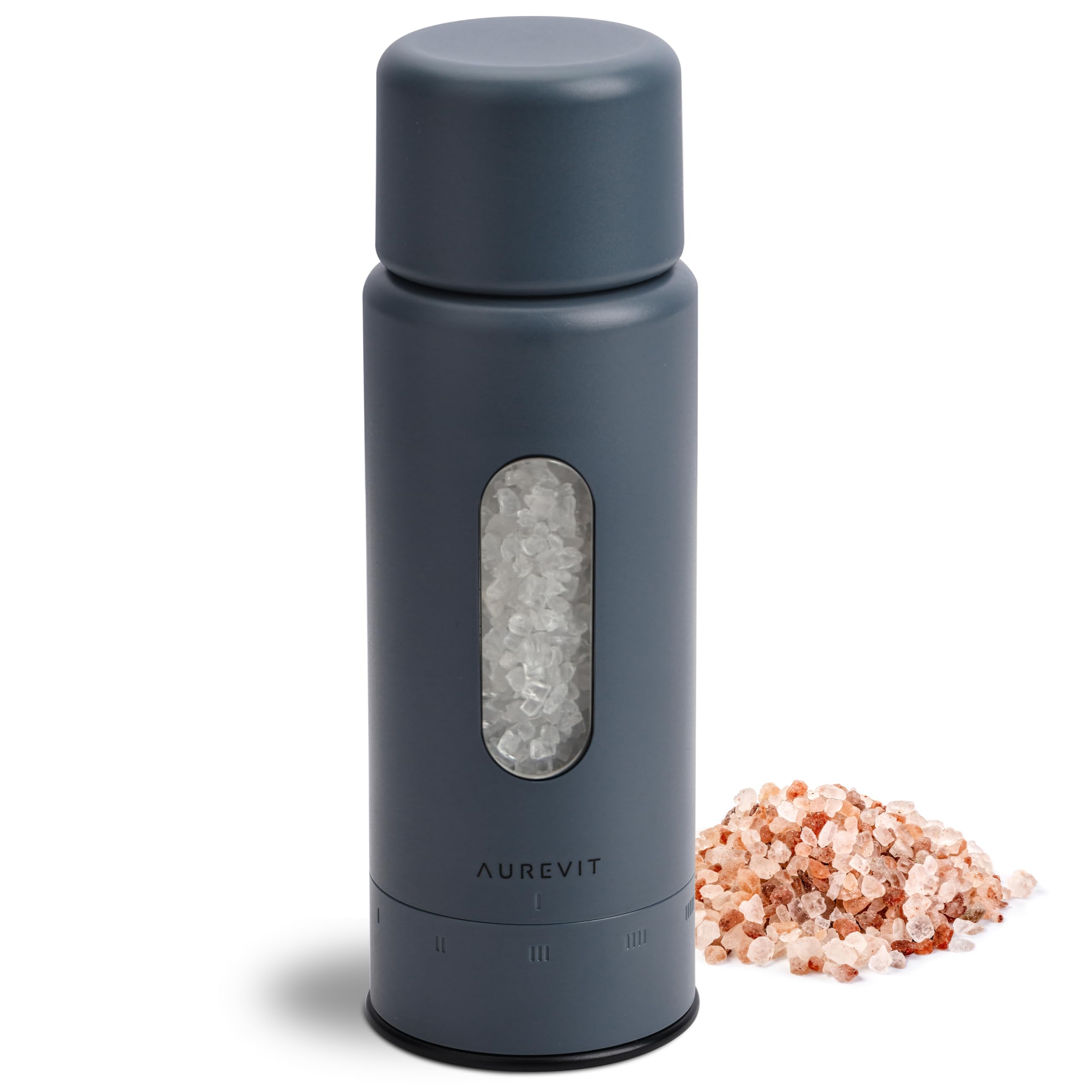 Aurevit Manual Salt Grinder, Single Salt Mill with Ceramic Grinding Core, External Adjustable Coarseness, Refillable, Durable Design (Blue-Grey)