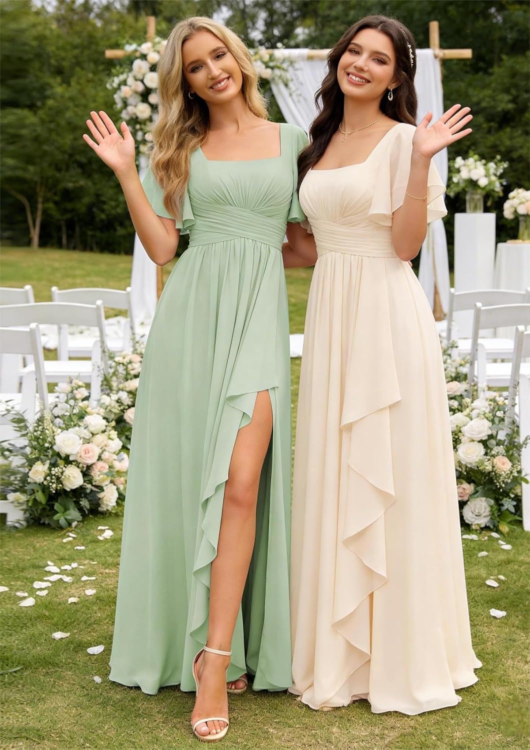 Women's Chiffon Bridesmaid Dresses for Women with Sleeves Split A Line Formal Dress with Pockets VA10 - Image 6