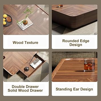 Square Coffee Table with Storage,Modern Wooden Coffee Table with 2 Drawers for Living Room