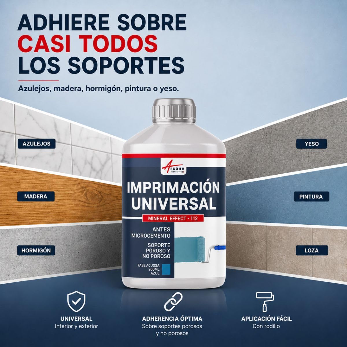 Imprimación Universal para Soportes Porosos y No Porosos 5 L | Altísimo Agarre en Soportes Porosos y No Porosos, Aspecto Granulado, Limita el Burbujeo - Arcane Industries