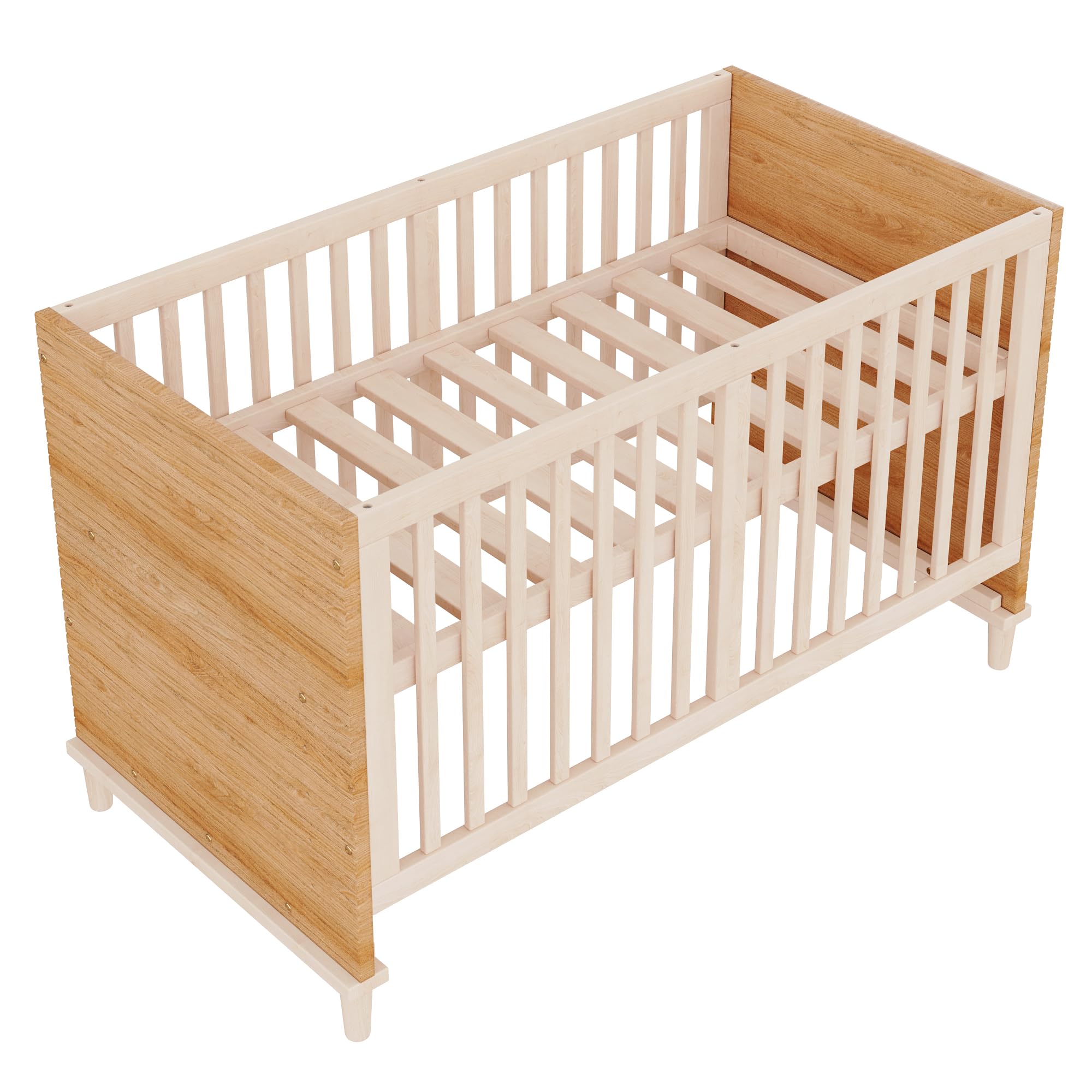 SUKY Gitterbett, 5-stufige Höhenverstellung, Babybett mit stabilen Stützbeinen, ohne Matratze, Naturholzfarbe, 70 x 140 x 87 cm, Natürlich