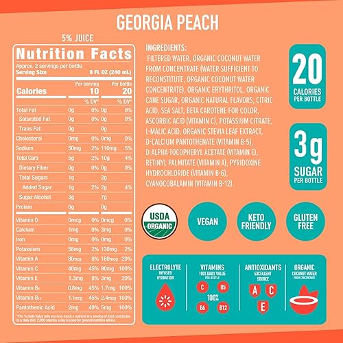 Miniatura 9 de Roar Organic Infusiones de electrolitos  USDA orgánico  Georgia Peach  con antioxidantes vitaminas B baja en calorías bajo en azúcar baja en