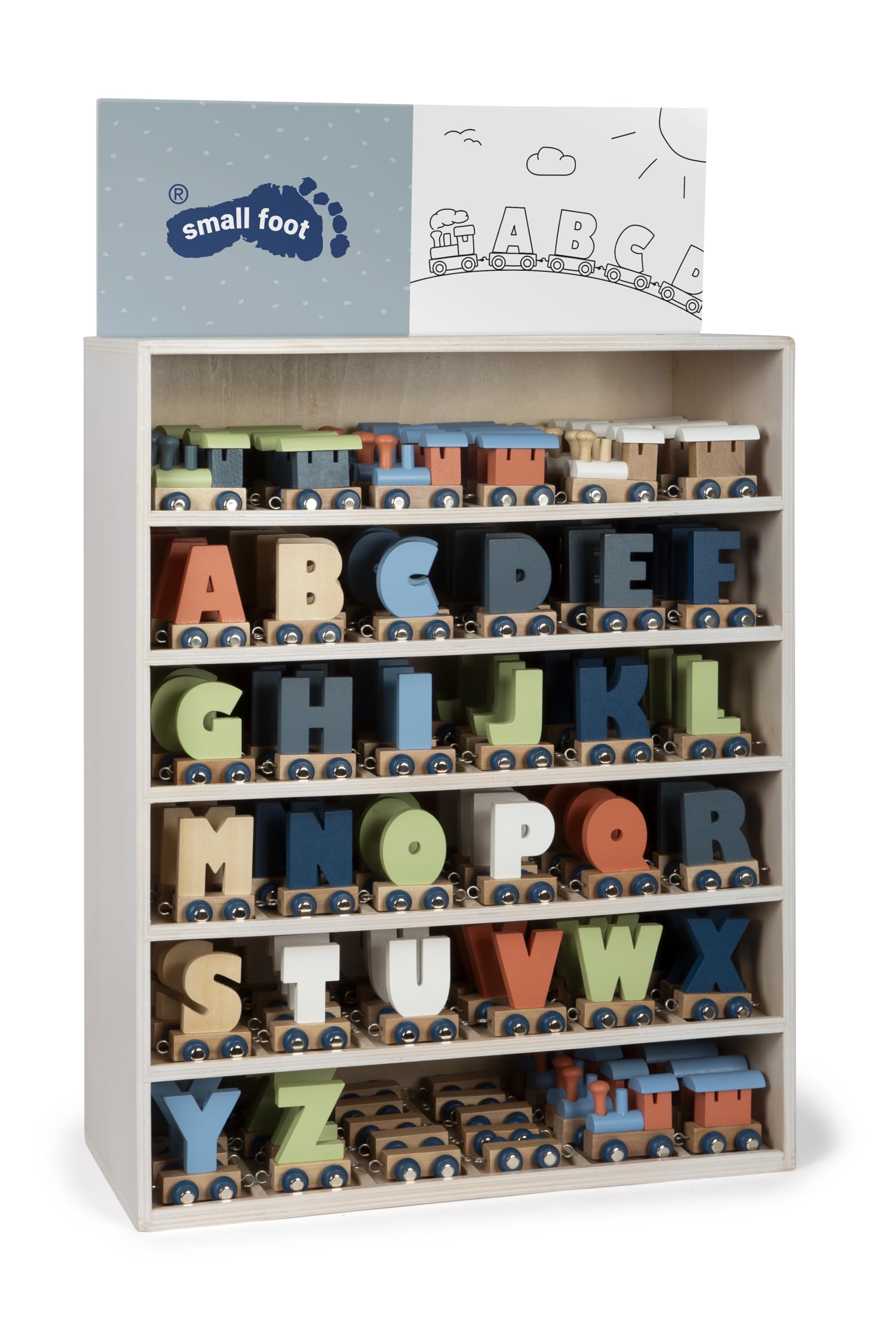 small foot Display in Legno con Lettere per Trenino Polare, 180 Pezzi includono vagono, Locomotive e letterine, Combinabili, 12597, Multicolore, Mostra