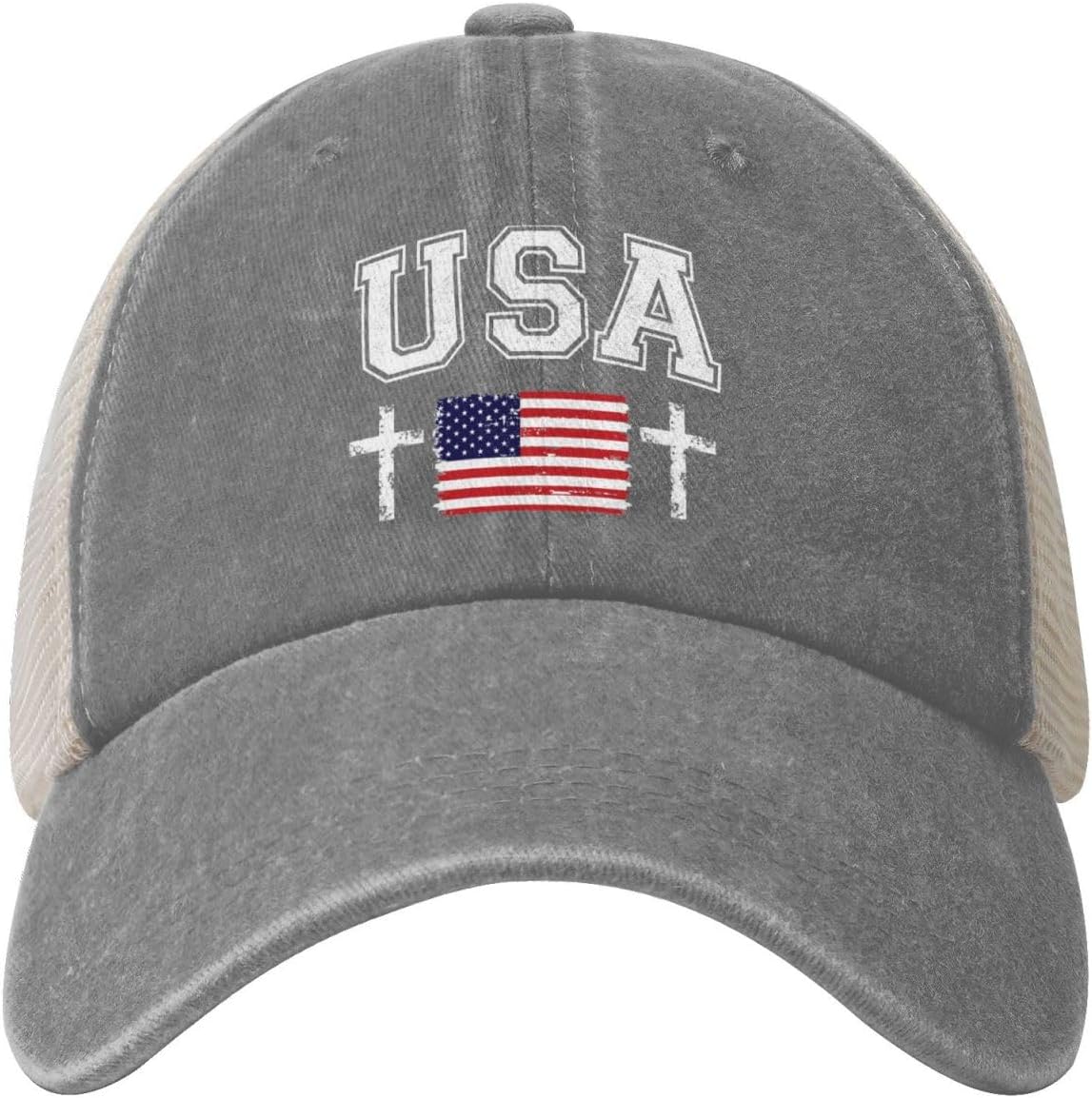 God Bless USA Cap American Flag 4th of July Patriotic Mesh Cotton Hat
