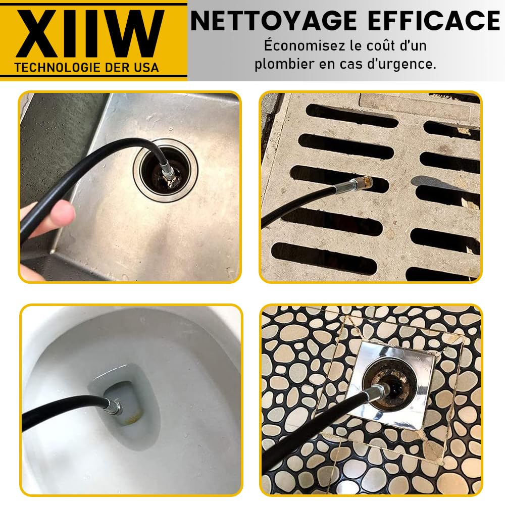 XIIW Tuyau Déboucheur Canalisation 30m 240bar Compatible avec Kärcher K2-K7 | avec M22 Adaptateur, Buses Rotatives et Fixes, Tuyaux pour nettoyeurs haute pression, Kit Furet Pro Deboucheur Canalisation