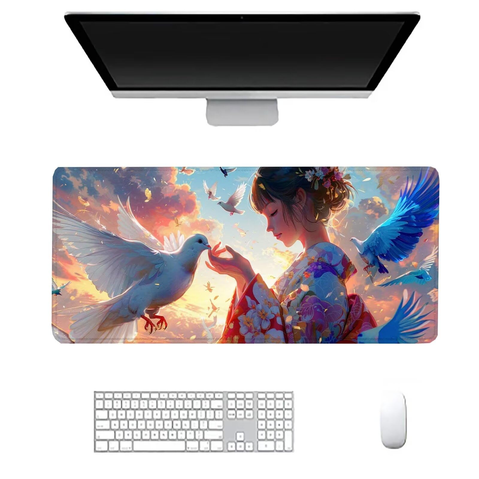 Alfombrilla Ratón Pájaro Alfombrilla Ratón Gaming XXL 1200x600x3mm Accesorios Escritorio,Antideslizante Mousepad Chica Tapete Escritorio Infantil,para Alfombrilla Pc Teclado Ratón J872