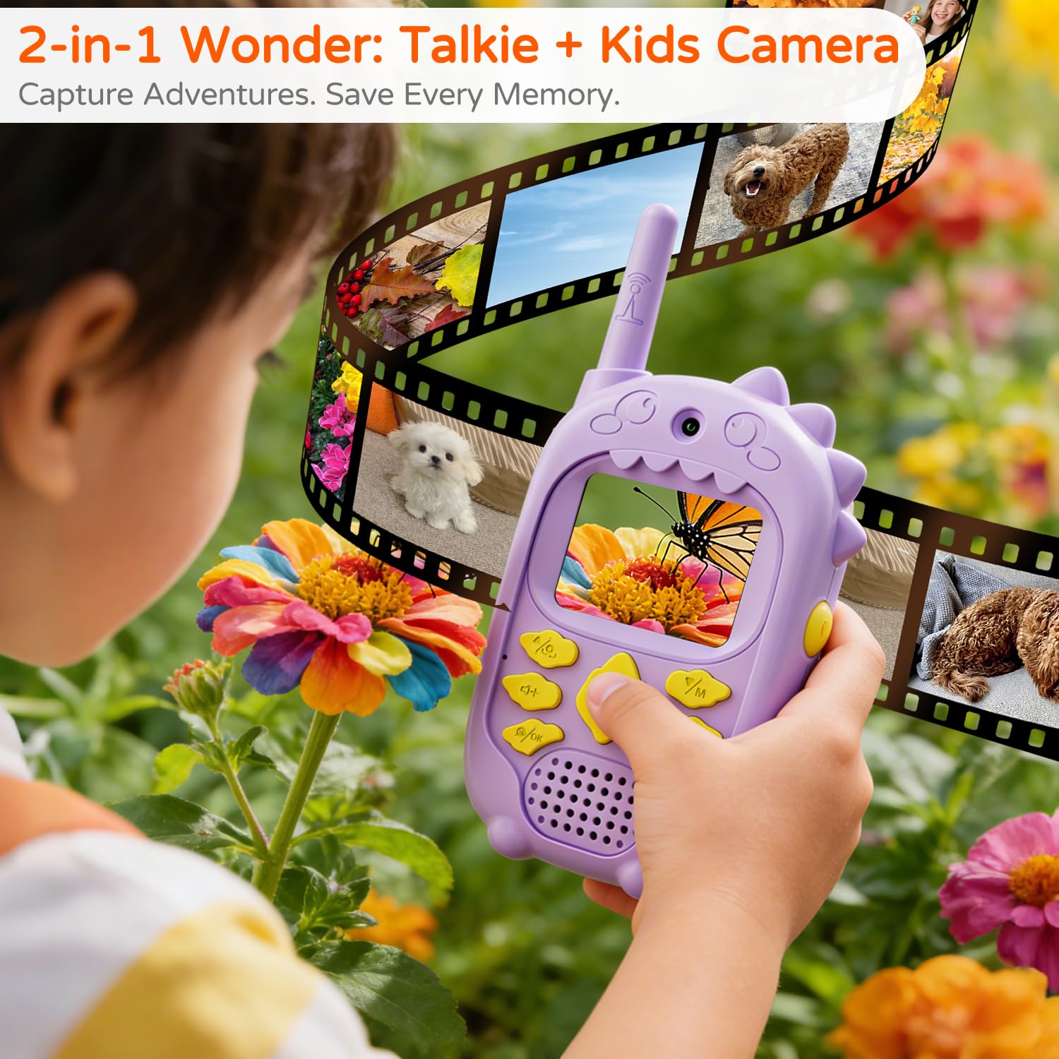 Walkie Talkie Video a Doppia Fotocamera per Bambini, Set da 2 Walkie Talkie per Ragazzi e Ragazze 3-12 Anni con Fotocamera Anteriore e Posteriore, Registrazione Foto/Video, Schermo, Batteria Ricaricab