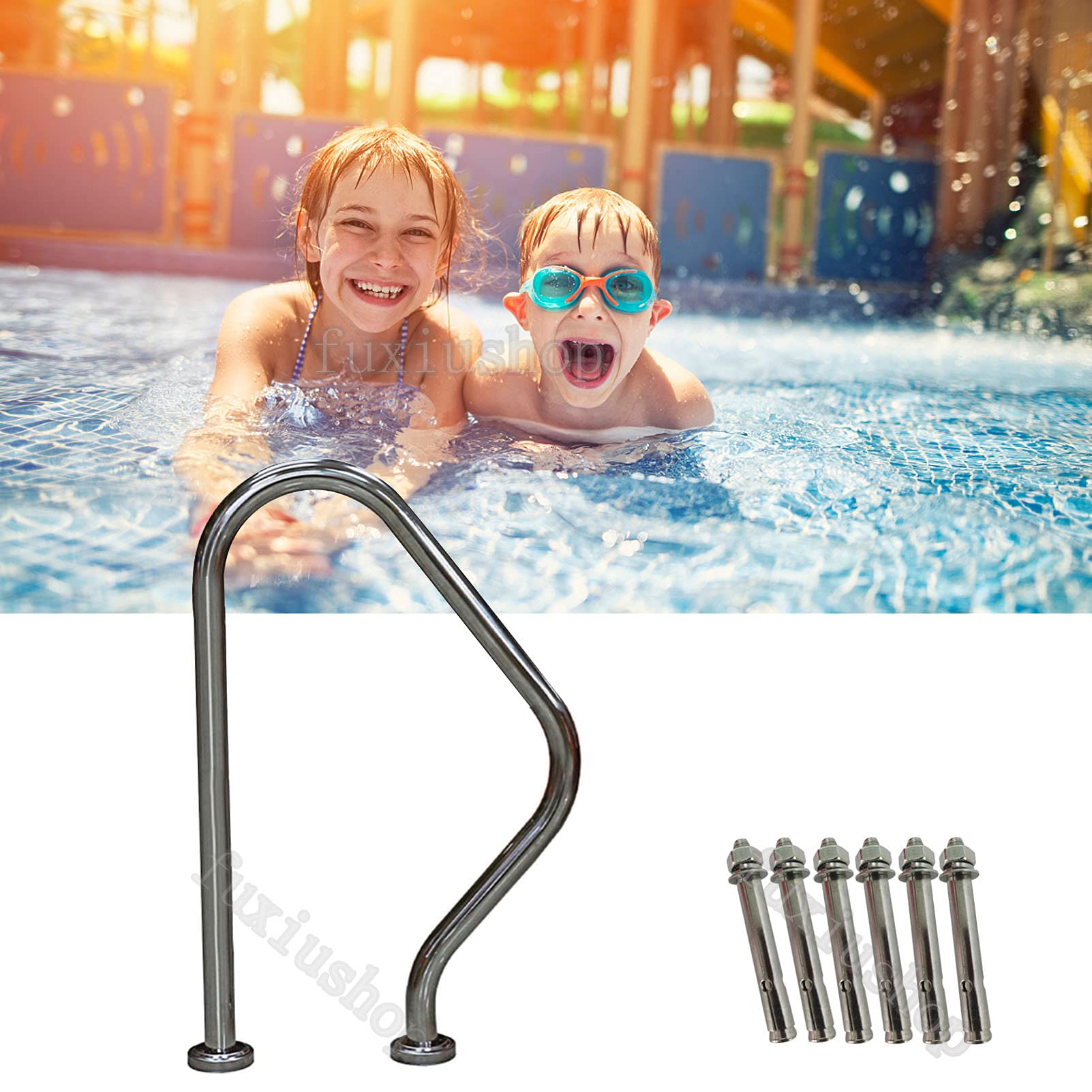 Sdgeryeeg One Color Handrail， With 4Ft Royal Blue Handrail Covers, 304 Stainless Steel Swimming Pool, Easy Mount Hand Grab Rail F