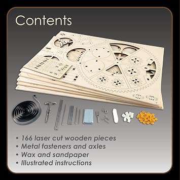 MindWare Gearjits Clock 3D Wooden Mechanical Model Kit for Teens and Adults, Build Your Own Working Clock witj Moving Gears