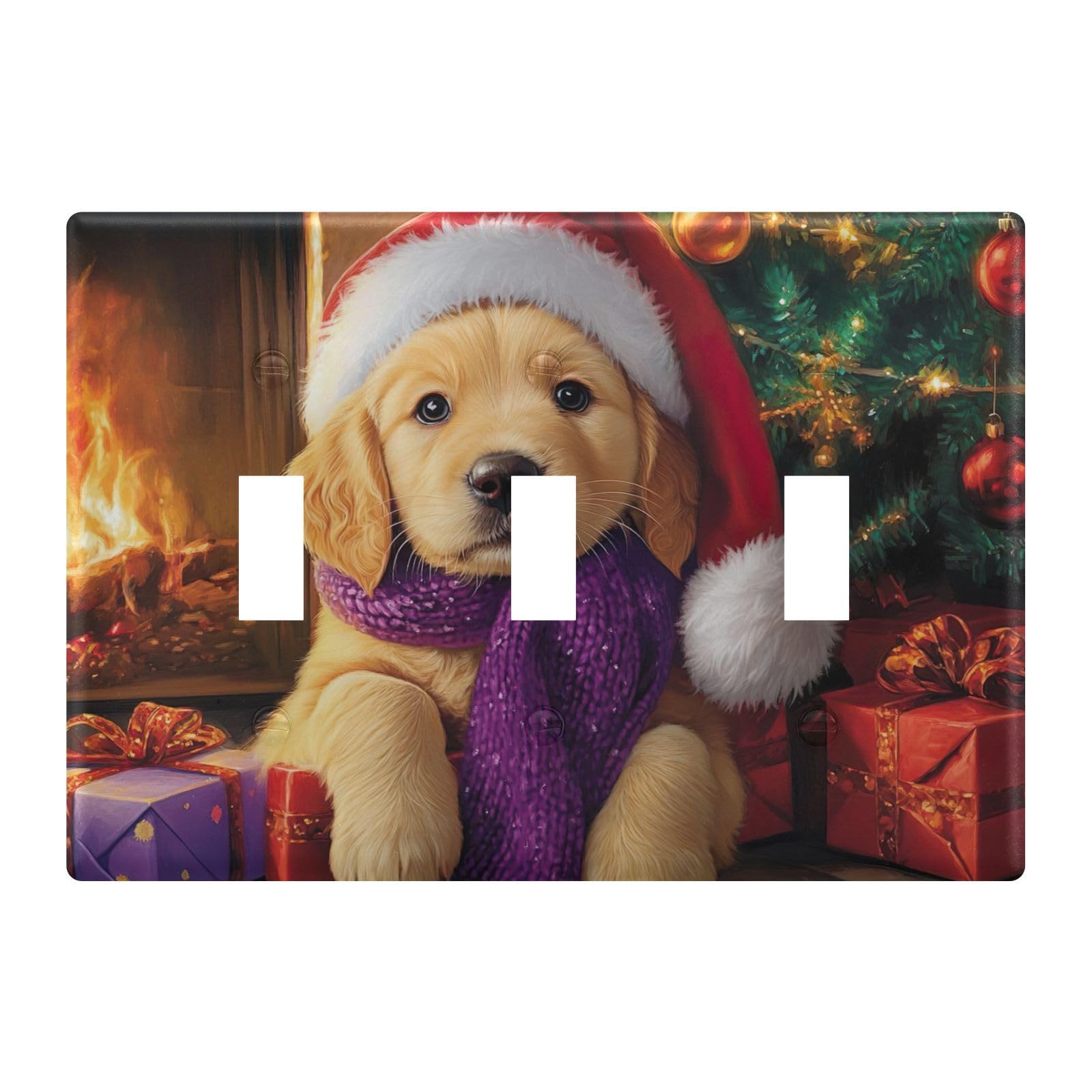 Light Switch Cover Cute Golden Retriever Puppy Christmas Wall Plates for Electrical Outlets 3 Gang 202b7270