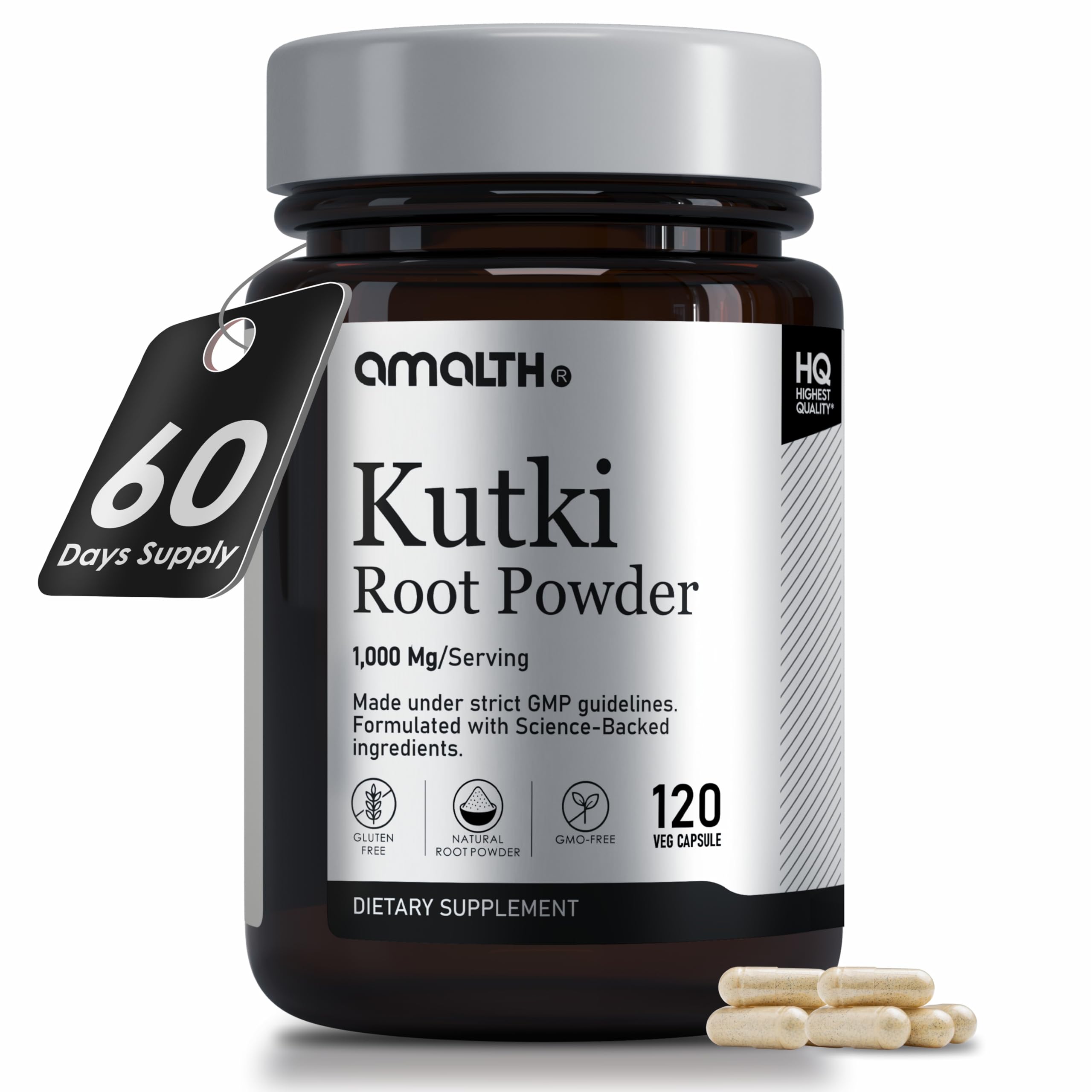 Amalth Organic Kutki Powder Capsule- 1000mg Liver Health Supplements (Picorohiza Kurrooa) 90 Capsule 45 Days Supply Premium Quality