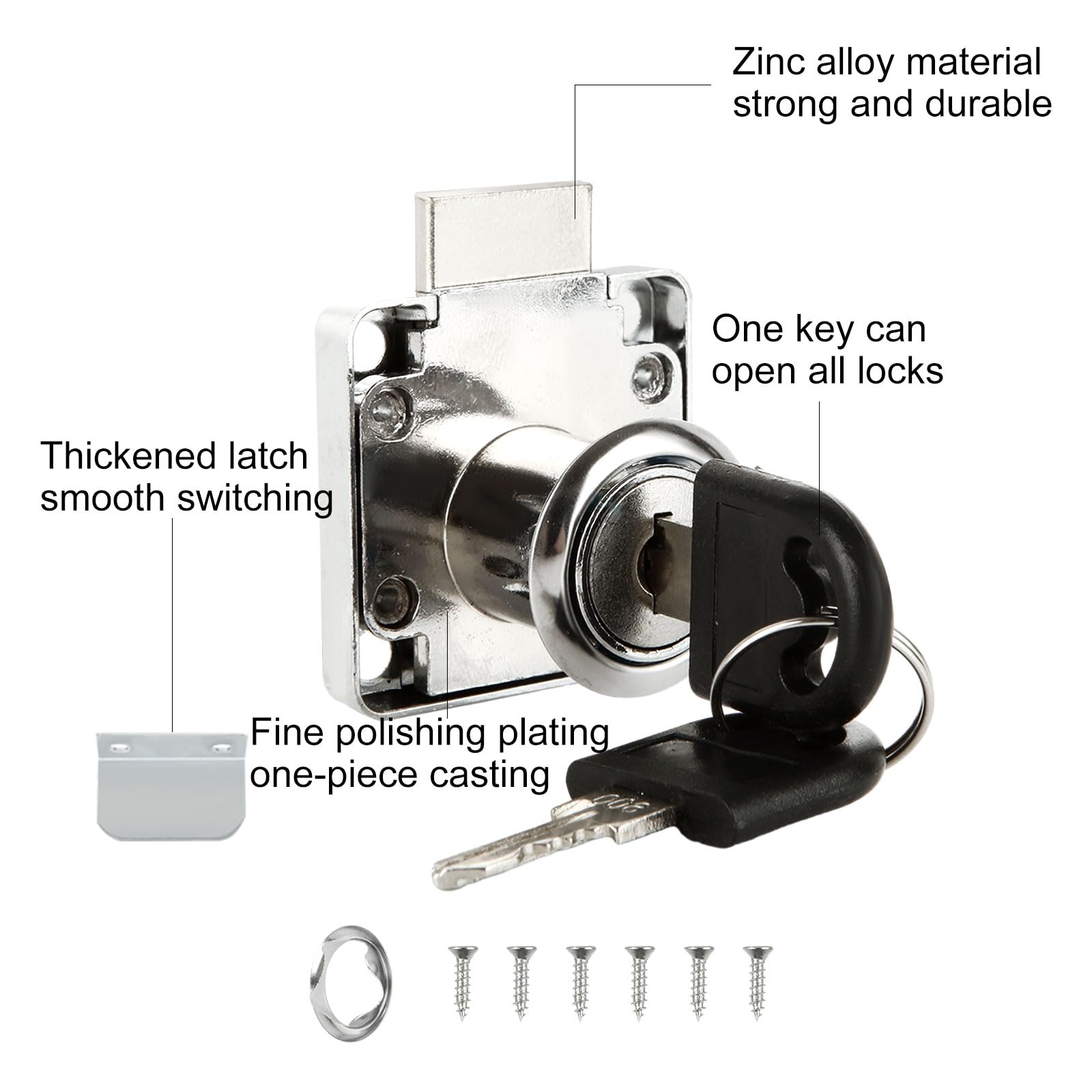 CYEER 12 PCS Cupboard Locks 22mm, Zinc Alloy Cam Lock, Cabinet Lock with Keys Different, Cylinder Security Drawer Lock Mailbox Post Locker for Office Household Cabinet Mailbox Drawer Household - Image 3